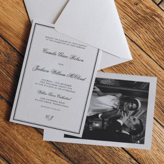 Vintage Old Money Schwarz-Weiße Hochzeit Einladung