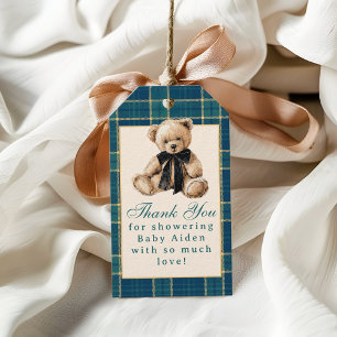 Vintage Old Money Teddy-Bär-Baby-Einladung Danke s Geschenkanhänger