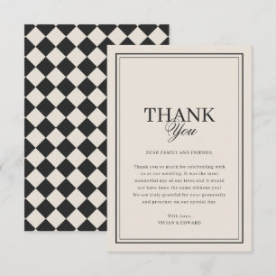 Vintage Old Money Vornehme Karierte Retro-Hochzeit Dankeskarte