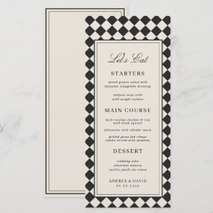 Vintage Old Money Vornehme Karierte Retro-Hochzeit Menükarte