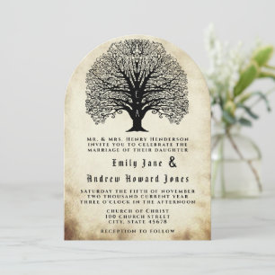 Vintage Old Paper Swirl Tree Wedding Invitations Einladung