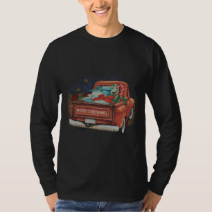 Vintage Old Red Truck Flag Frohe Weihnachten - Pat T-Shirt