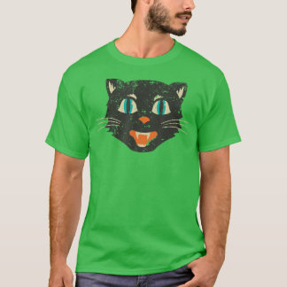 Vintage Old School Black Cat Spooky Beängstigend H T-Shirt