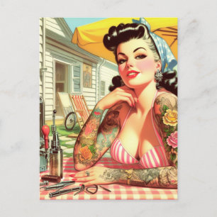 Vintage Old School Pin-up-Dame Postkarte