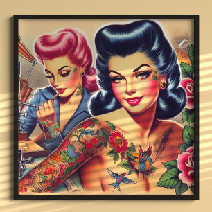 Vintage Old School Tattoo Frauen Poster
