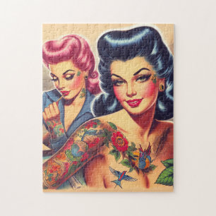Vintage Old School Tattoo Frauen Puzzle