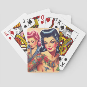 Vintage Old School Tattoo Frauen Spielkarten