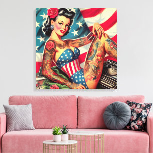 Vintage Old School Tattoo Pin Up Leinwanddruck