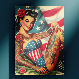 Vintage Old School Tattoo Pin Up Postkarte