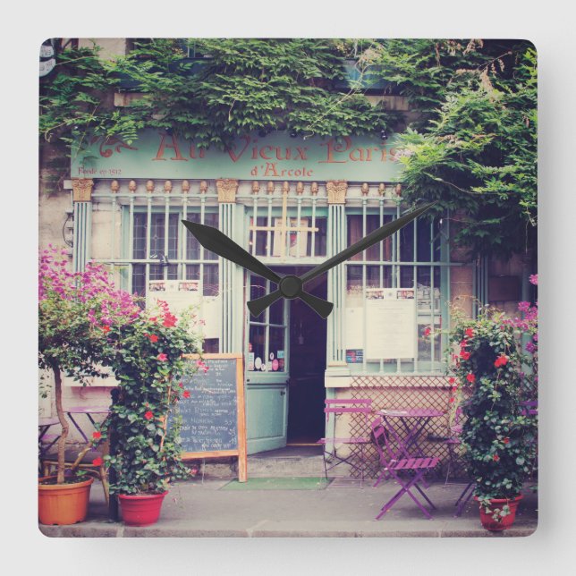 Vintage Old Town Quadratische Wanduhr (Vorderseite)