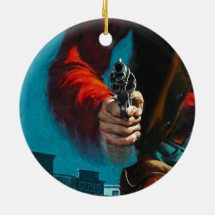 Vintage Old West Revolverheld Cowboy Keramik Ornament