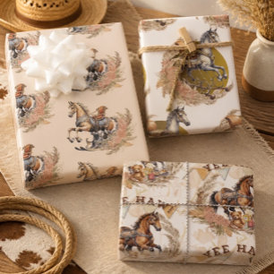 Vintage Old West Schaukelpferd Baby Shower Geschenkpapier Set
