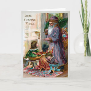 Vintage Old World gruselige Weihnachtskarte Feiertagskarte