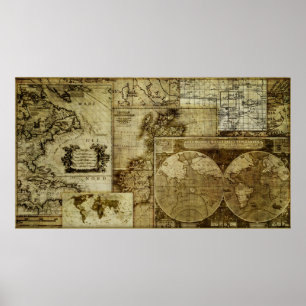 Vintage old world Maps Poster