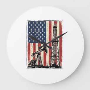 Vintage-Ölfeld-Amerikanische-Flagge-Vektor-Shirt-D Große Wanduhr