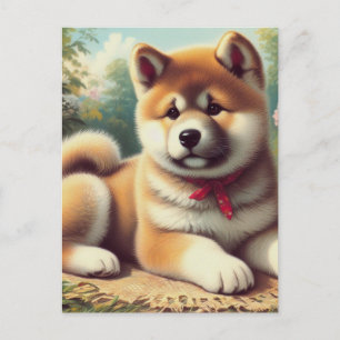 Vintage Ölgemälde Akita Postkarte