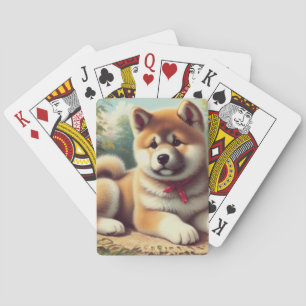 Vintage Ölgemälde Akita Spielkarten
