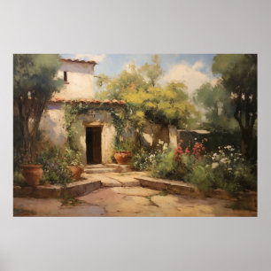 Vintage Ölgemälde des Europäischen Klosters Poster