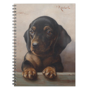 Vintage-Ölgemälde eines Wiener-Dog-Welpen-Porträts Notizblock