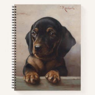 Vintage-Ölgemälde eines Wiener-Dog-Welpen-Porträts Notizbuch