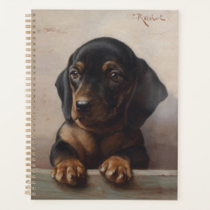 Vintage-Ölgemälde eines Wiener-Dog-Welpen-Porträts Planer