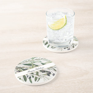 Vintage Olive Branch Happy Holidays Getränkeuntersetzer