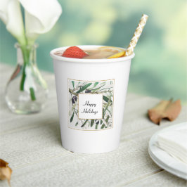 Vintage Olive Branch Happy Holidays Pappbecher