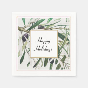 Vintage Olive Branch Happy Holidays Serviette
