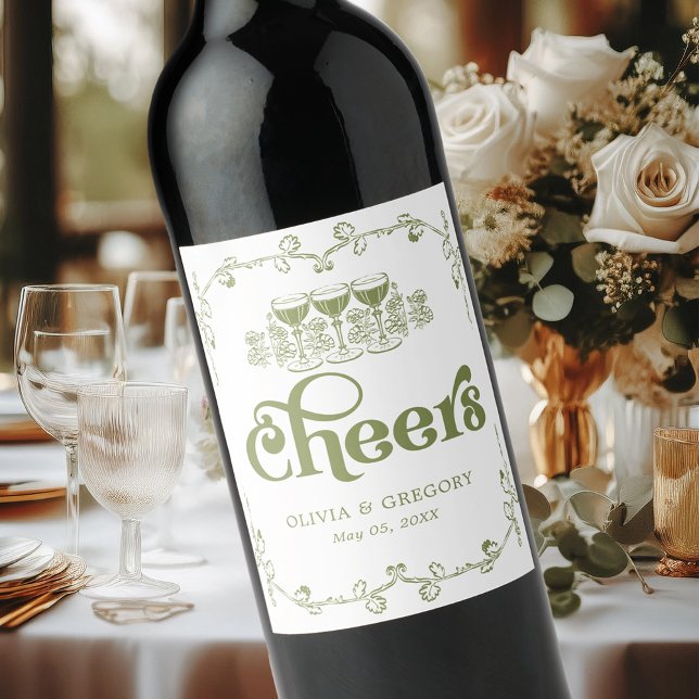 Vintage Olive Green Antique Frame Cheers Weinetikett (Von Creator hochgeladen)