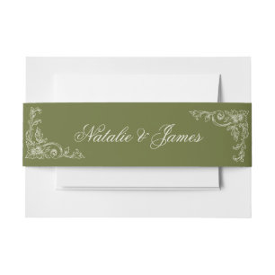 Vintage Oliven Grün Old Money Elegante Hochzeit  Einladungsbanderole