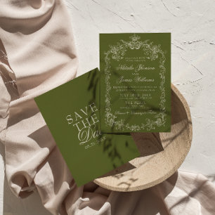 Vintage Oliven Grün Old Money Fancy Hochzeit Save The Date