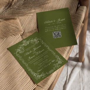 Vintage Oliven Grün Old Money QR Code Hochzeit Einladung