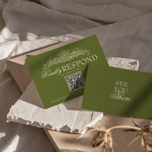 Vintage Oliven Grün Old Money QR Code Hochzeit RSVP Karte