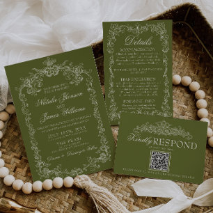Vintage Oliven Grün Old Money Retro Hochzeit Einladung