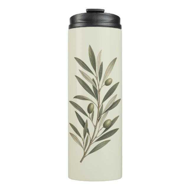 Vintage Olivenzweig Grün Thermosbecher (Vorderseite)
