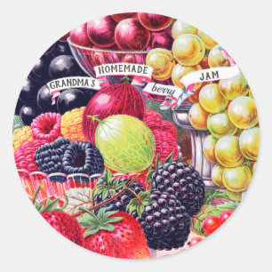 Vintage-Oma-selbstgemachte-Frucht-Beeren-Marmelade Runder Aufkleber