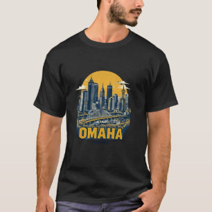 Vintage Omaha Nebraska Sonnenuntergang Skyline Sta T-Shirt