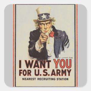 Vintage Onkel Sam Ich will Dich Propaganda USA Ers Quadratischer Aufkleber