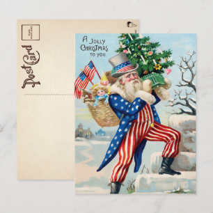 Vintage-Onkel-Sam-Santa-Weihnachten-Postkarte Postkarte