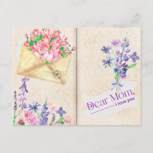 Vintage Open Book Style Kunst mit floraler Mama Postkarte