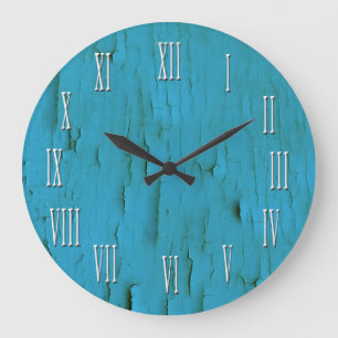 Vintage-Optik-Aquablau-Distressed-Uhr Große Wanduhr