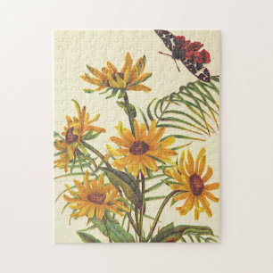 Vintage-Optik, gelbe Blumen und ein Insekten-Puzzl Puzzle