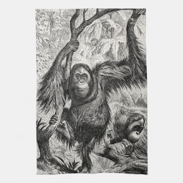Vintage Orang-Utan Illustration - Affe 1800's Handtuch (Vertikal)