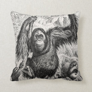 Vintage Orang-Utan-Illustration - Affe aus dem 19. Kissen