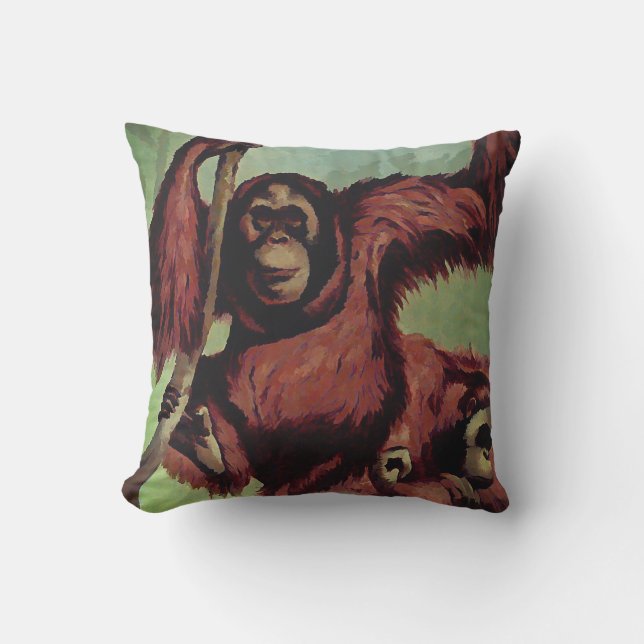 Vintage Orang-Utans auf einem Baum Kissen (Vorderseite)