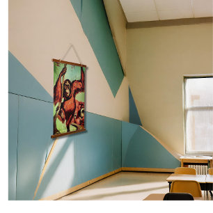 Vintage Orang-Utans auf einem Baum - Wandteppich Mit Holzrahmen