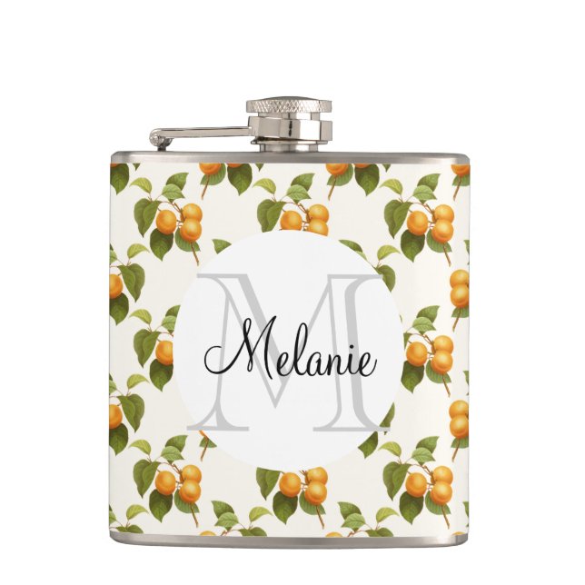 Vintage Orange Apricots Aquarell Zeichnend Flachmann (Vorderseite)