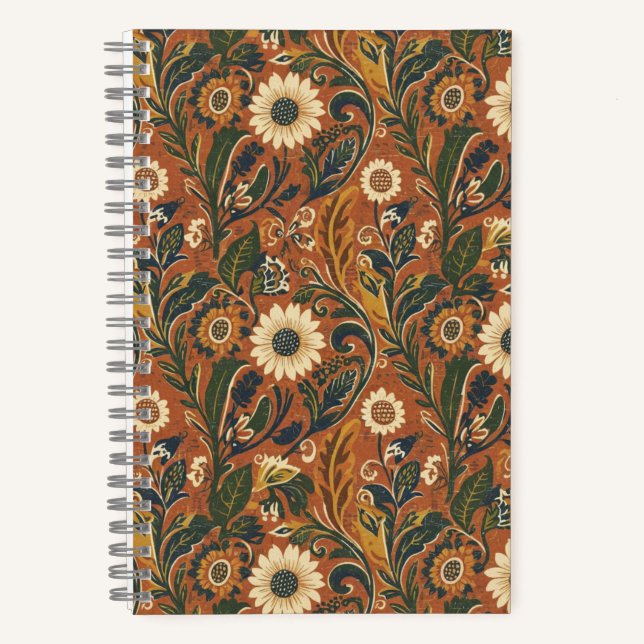 Vintage Orange Blumenmuster Tagebuch – Retro-Blume (Vorderseite)