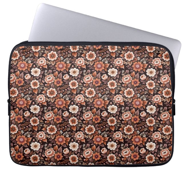 Vintage Orange Blumenverpackungspapier Laptopschutzhülle (Vorderseite)