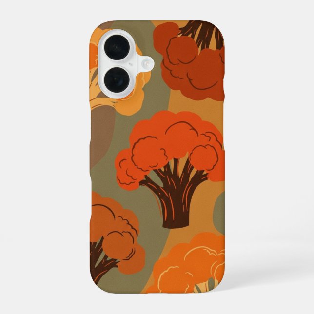 Vintage Orange Broccoli Pattern iPhone 16 Hülle (Rückseite)